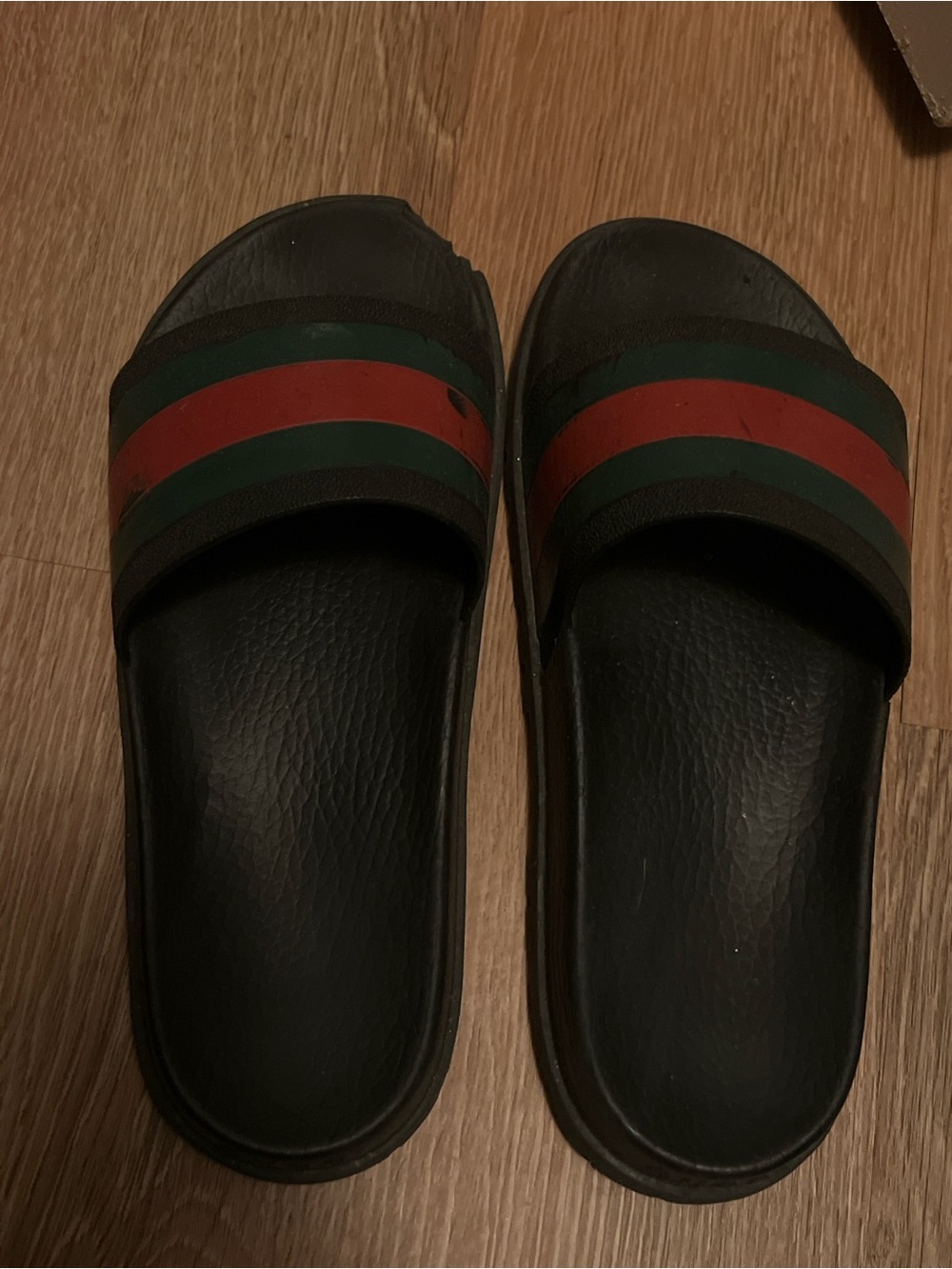 Gucci Black Slides with Red and Green Stripes